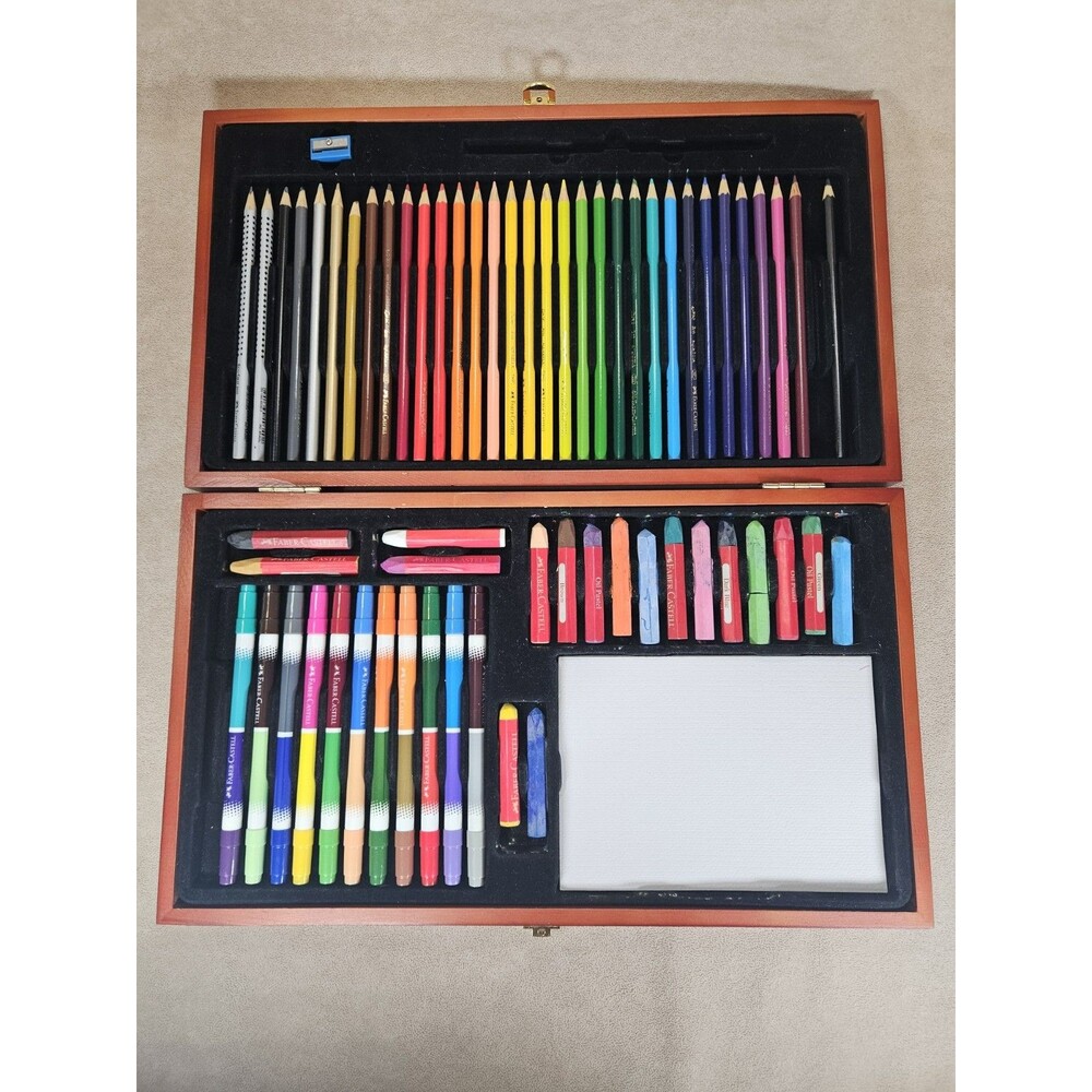 Faber-Castell Artist's Color Pencils, Oil Pastels, Markers In Wood Box *READ*